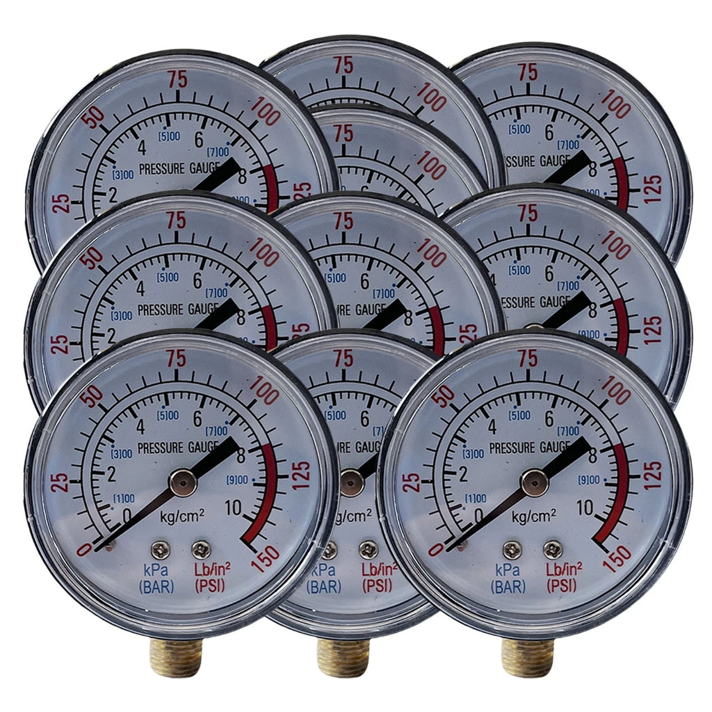 10PC Air Compressor Pressure/Hydraulic Gauge, 200 PSI 2" Face,Side Mount 1/8"NPT