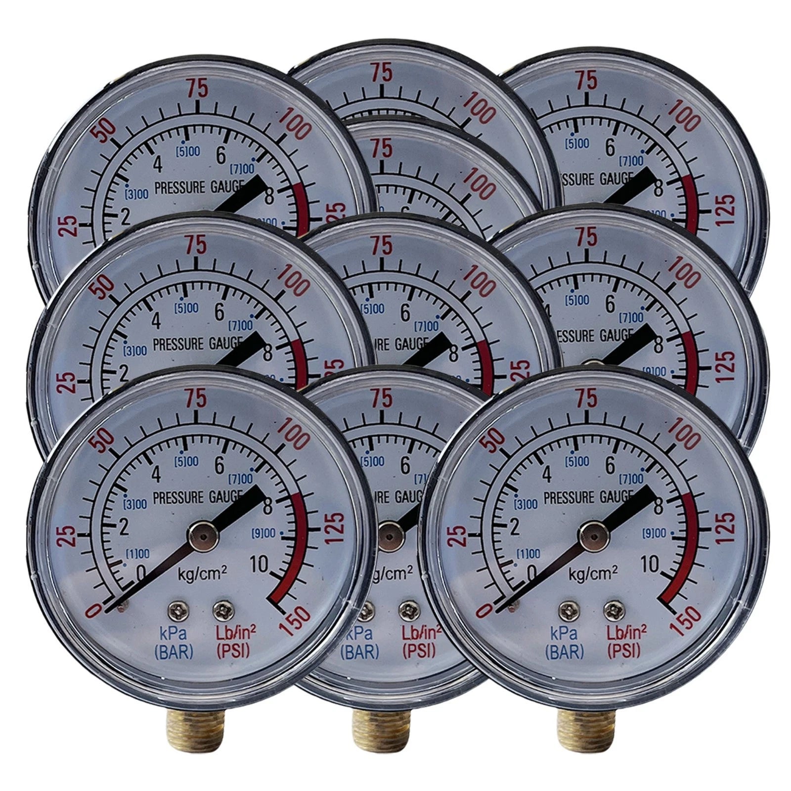 10PC Air Compressor Pressure/Hydraulic Gauge, 200 PSI 2" Face,Side Mount 1/8"NPT