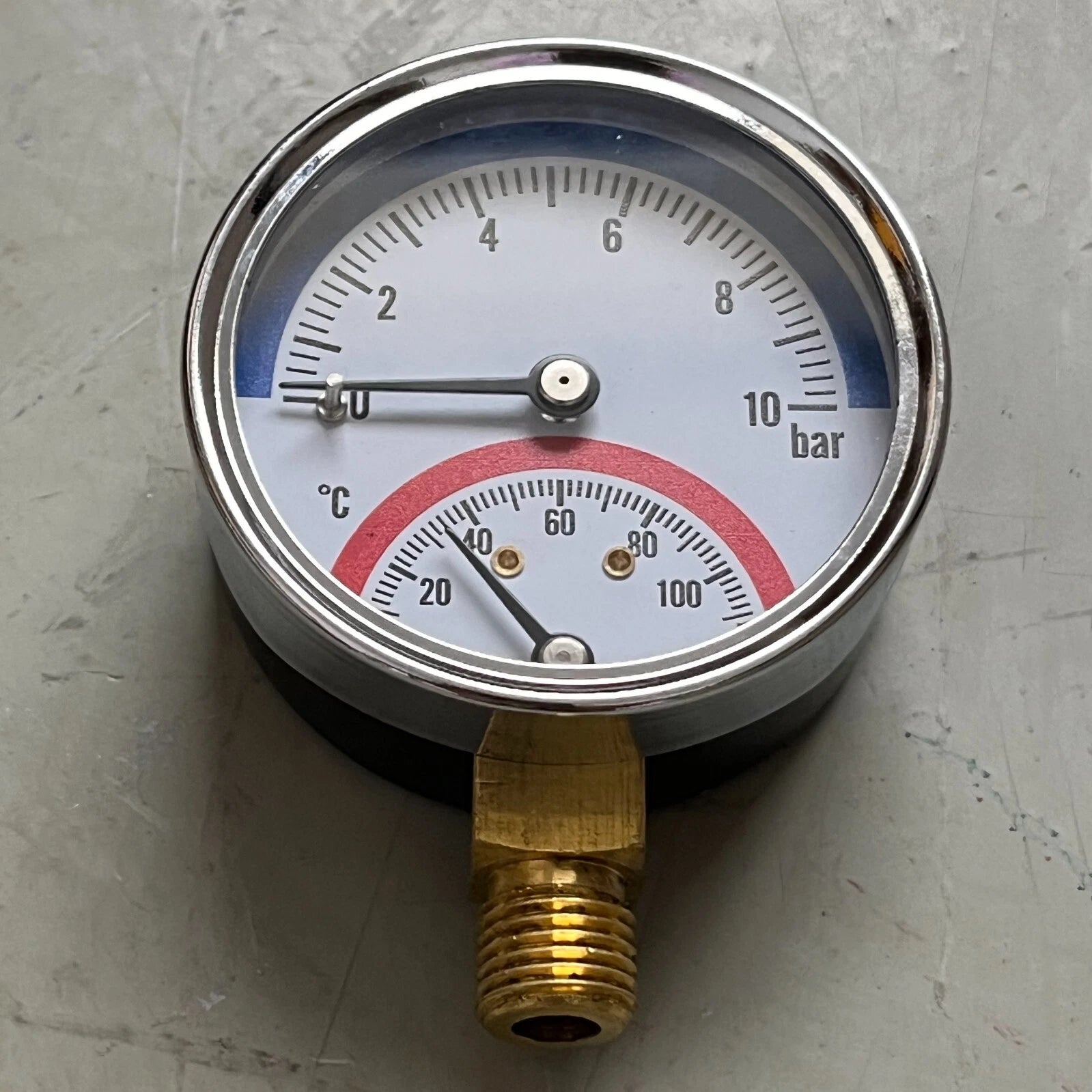 60mm 0-120C 0-10bar Side/Rear Entry 1/2" BSP Thermomanometer Temperature Gauge