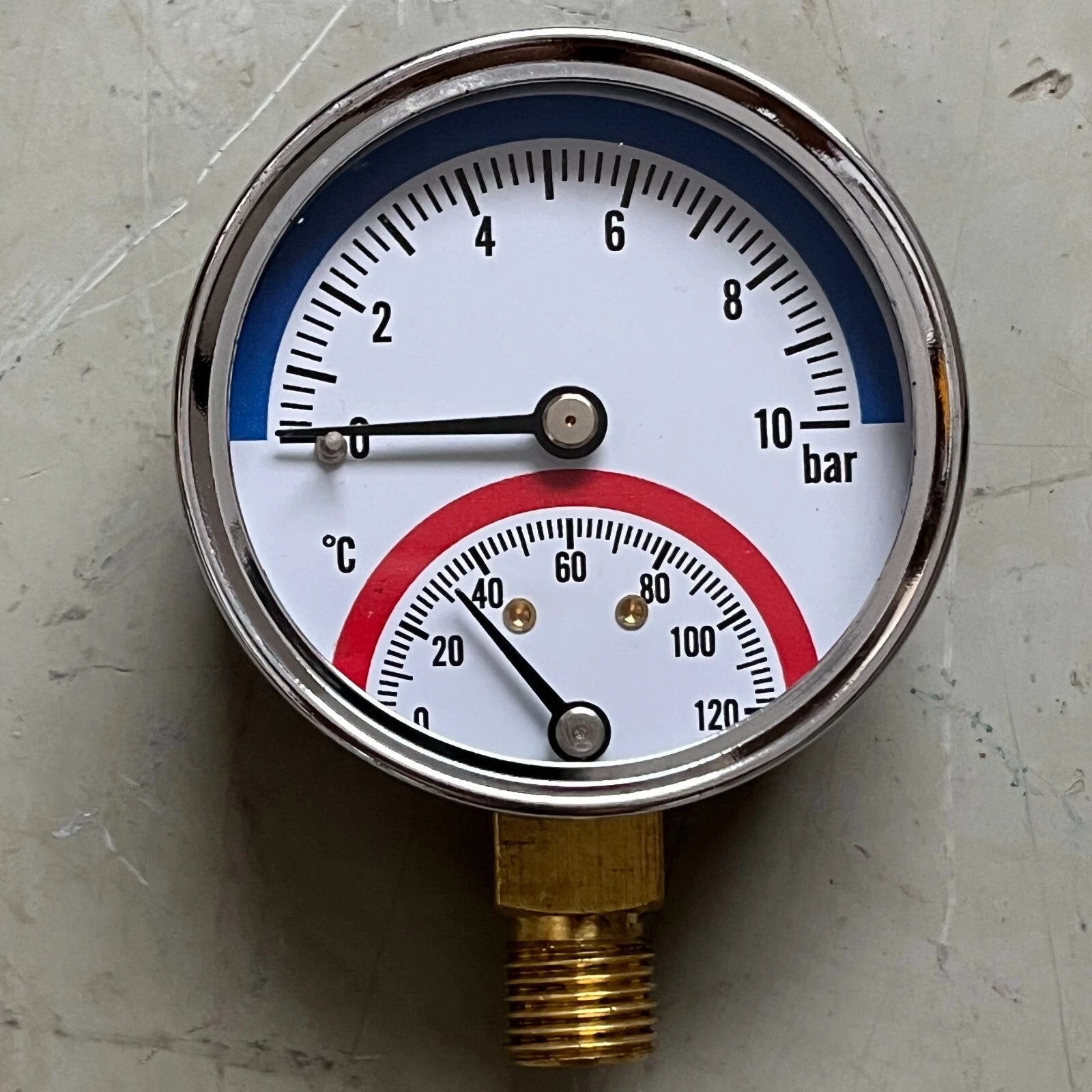 60mm 0-120C 0-10bar Side/Rear Entry 1/2" BSP Thermomanometer Temperature Gauge