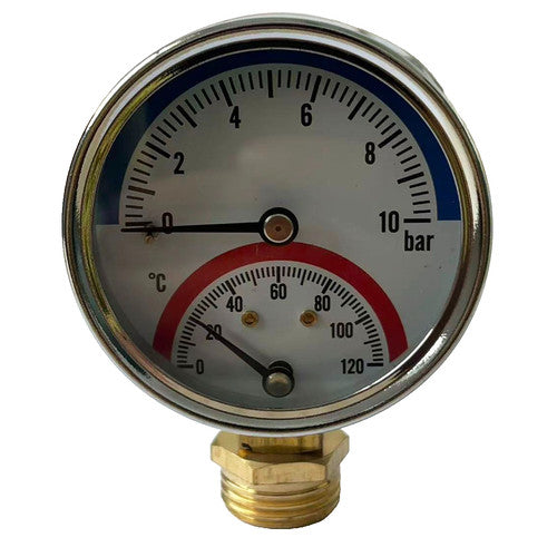 63mm 0-120℃ 0-10bar Side/Rear Entry 1/2" BSP Thermomanometer Temperature Gauge